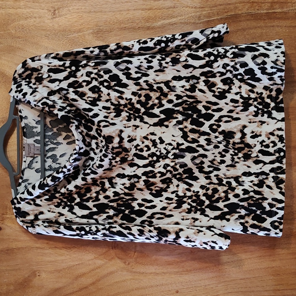 Easywear By Chico's Animal Print Cowl Neck ¾-Sleeve Top Tan Black Cream 16/18-XL